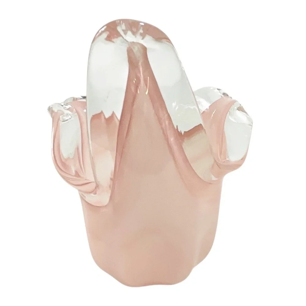 White Cristal Murano Art Glass Vase Pink & Clear Hand Blown Italy